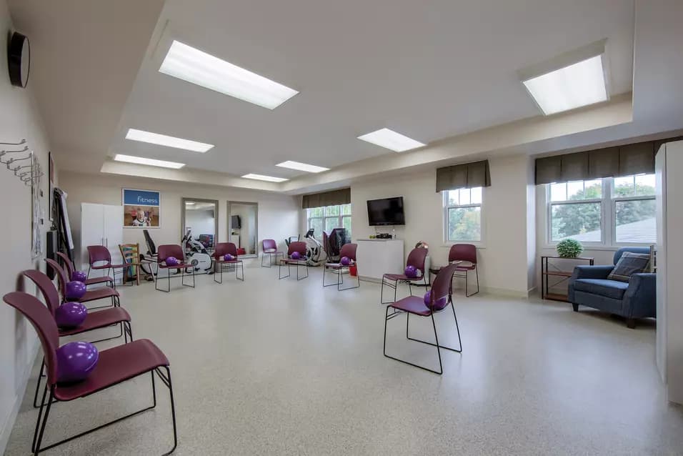 Chartwell Royal on Gordon's fitness area with chairs and exercise balls
