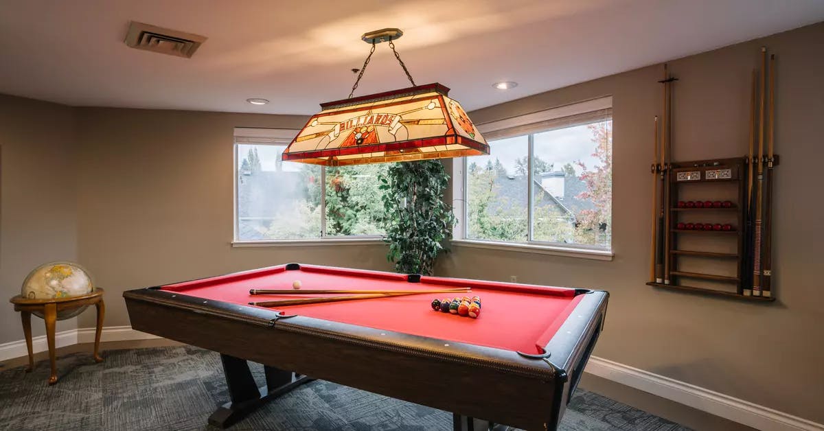 pool table lounge at chartwell imperial place retirement residence