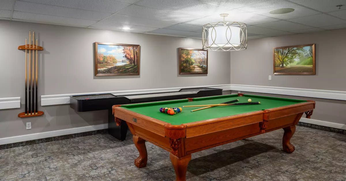 pool table at chartwell kamloops retirement residence