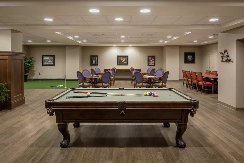 games room at chartwell harwood retirement residence
