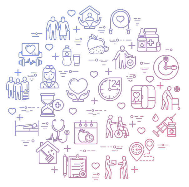 circle made up of an assortment of care service icons