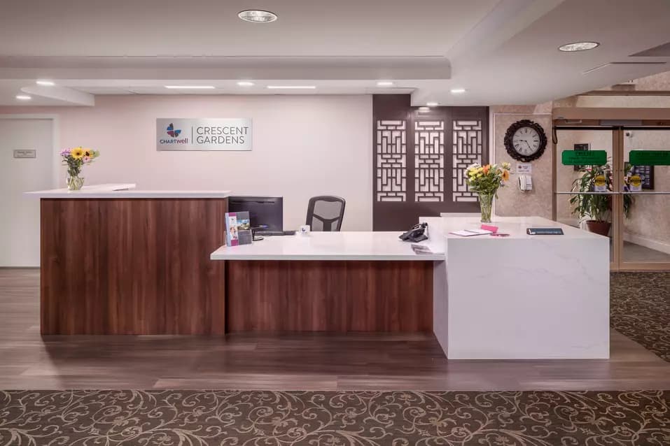 inviting reception area at chartwell crescent gardens retirement residence